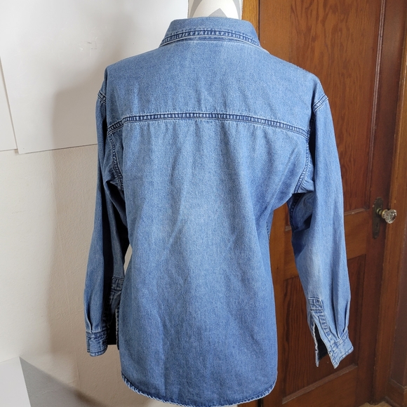 Womens Solutions Casualwear Christmas Denim Long Sleeve Button Front Size Med - Picture 3 of 10